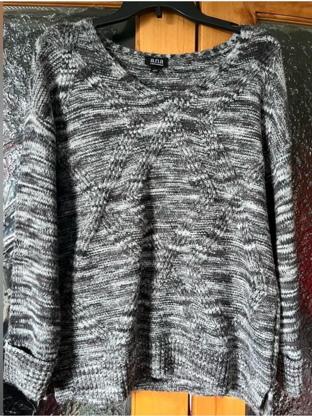 a.n.a Black & White Marled Cable-Pattern Sweater
